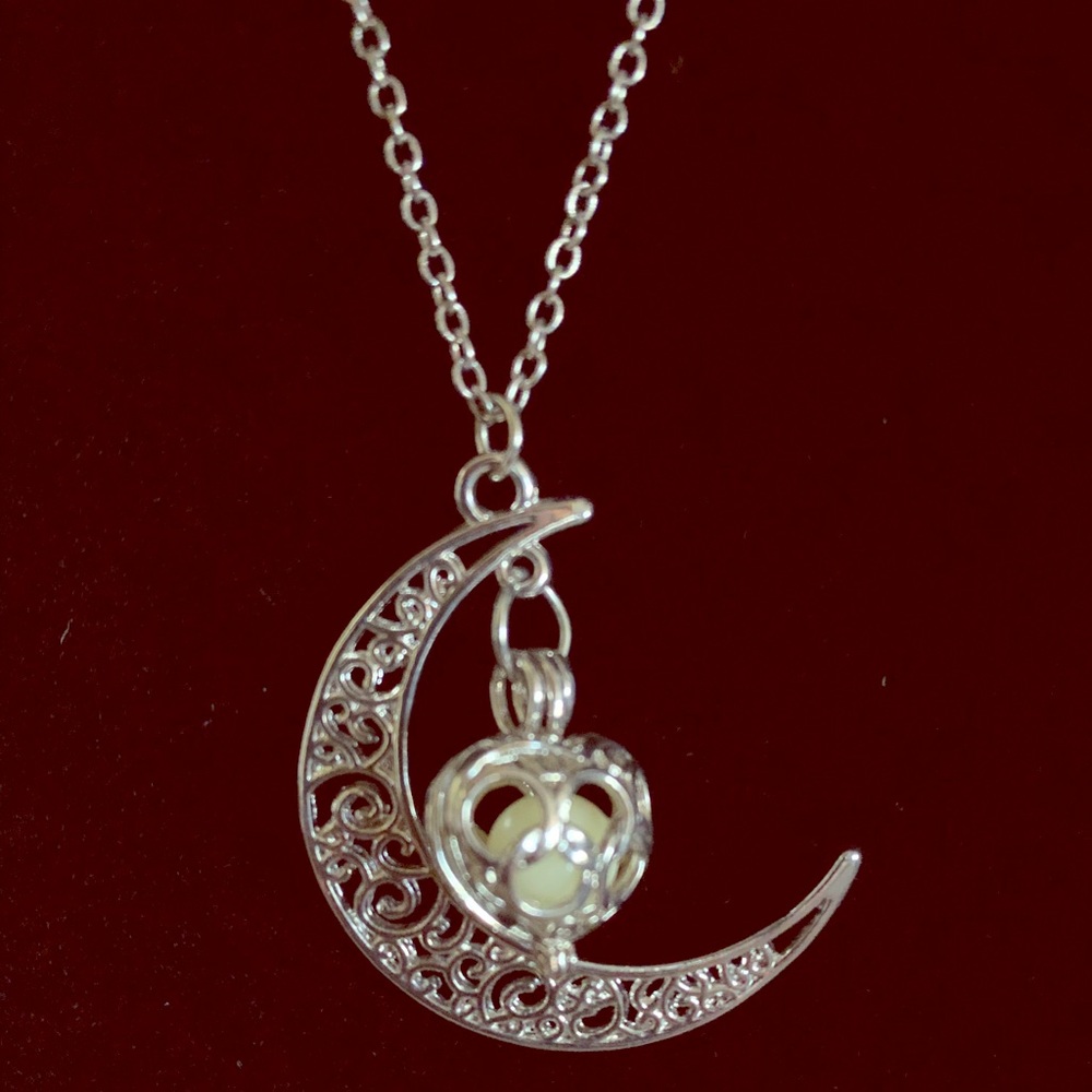 Glow in the dark moon pendant necklace